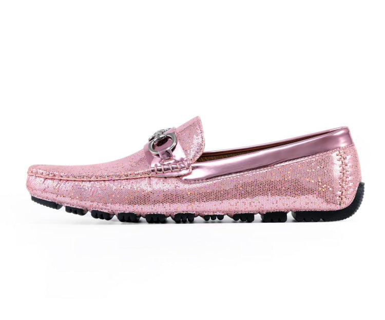 Amali Samson pink metallic loafers side