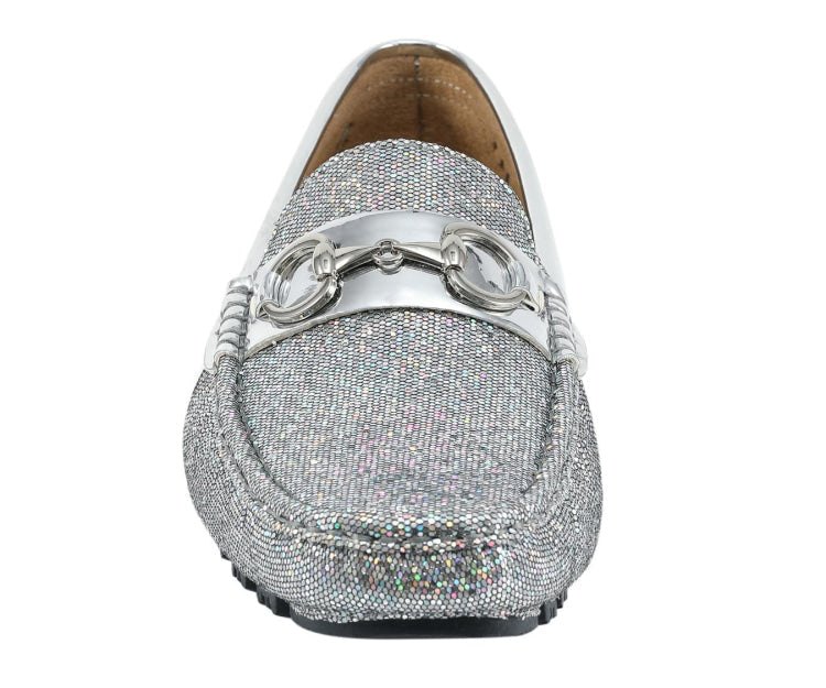 
                      
                        Amali Samson silver metallic loafers front
                      
                    