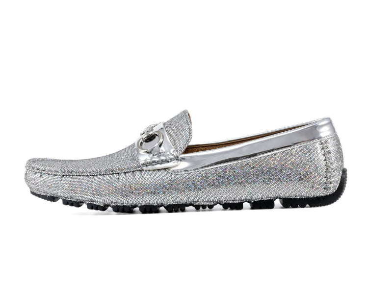 Amali Samson silver metallic loafers side