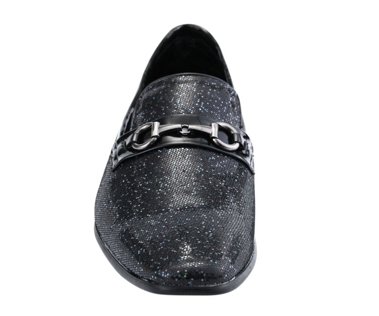 
                      
                        Amali Sutton black glitter loafers front
                      
                    