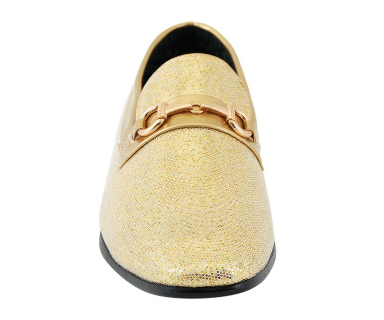 
                      
                        Amali Sutton gold glitter loafers front
                      
                    