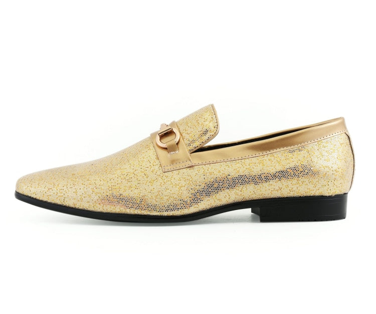 Amali Sutton gold glitter loafers side