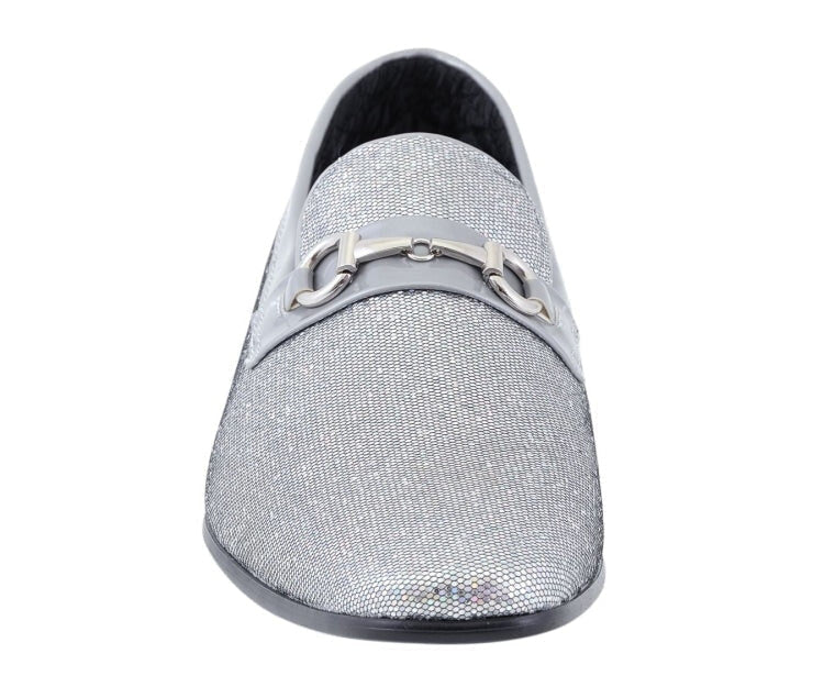 
                      
                        Amali Sutton silver glitter loafers front
                      
                    