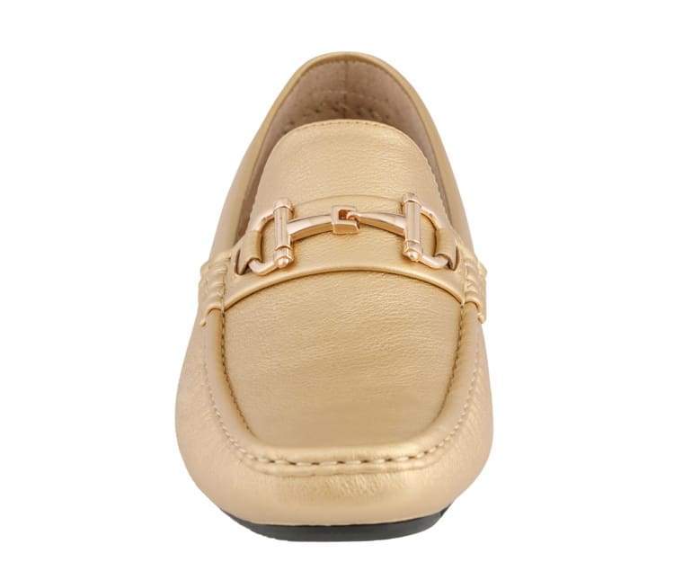 
                      
                        Amali Trentino gold moccasins front
                      
                    