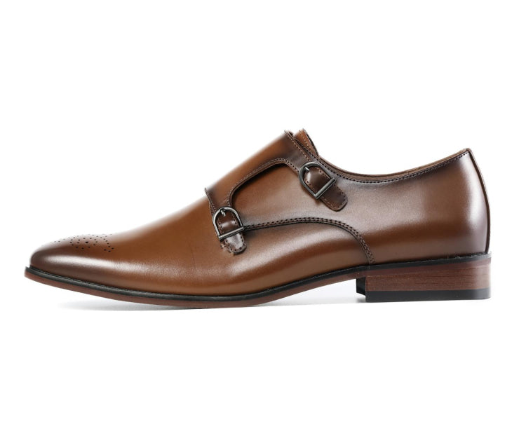 
                      
                        Amali Willis cognac monk straps side
                      
                    