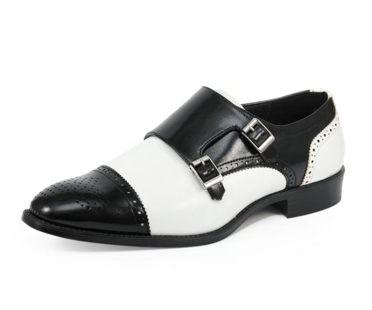 Amali Winston black and white double monk strap shoes main