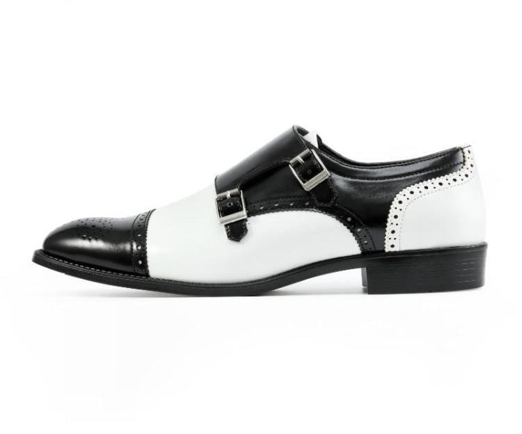 Amali Winston black and white double monk strap shoes side