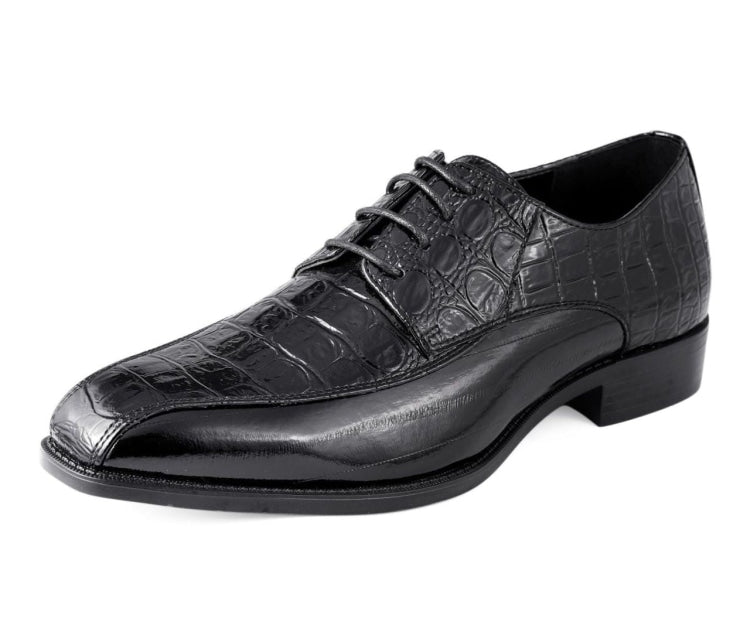 Harvey Black Alligator Print Oxfords